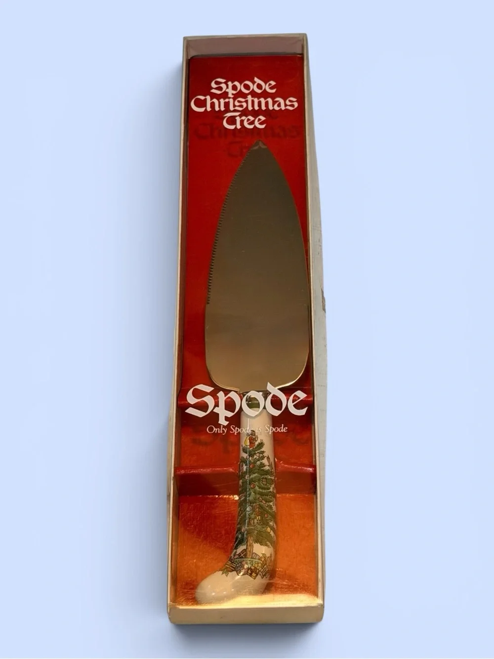 Spode Christmas Tree Pastry Server England Stainless Steel Ceramic Handle w/Box